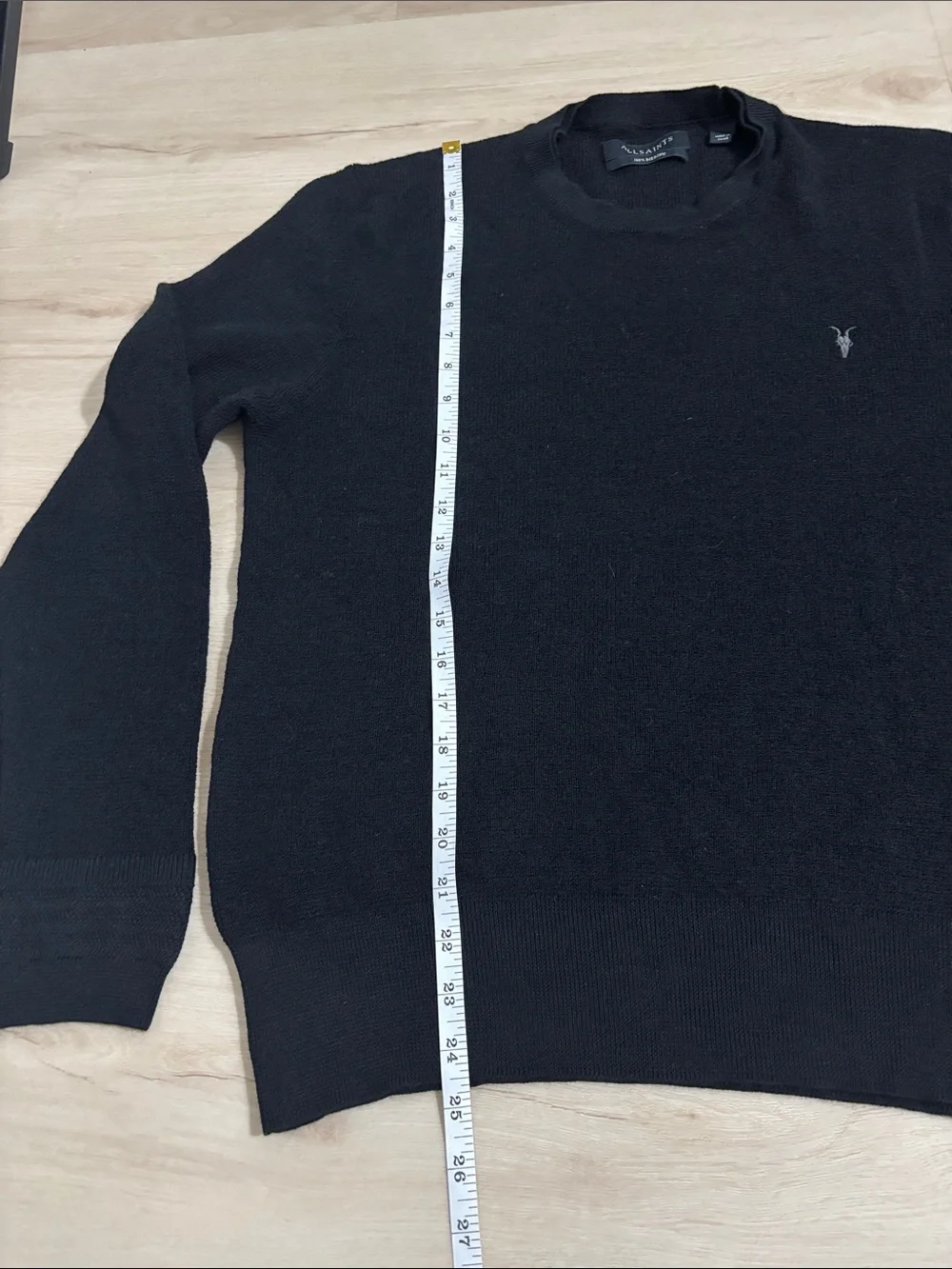 All Saints Men's Black Crewneck Sweater 100% merino L/ XL